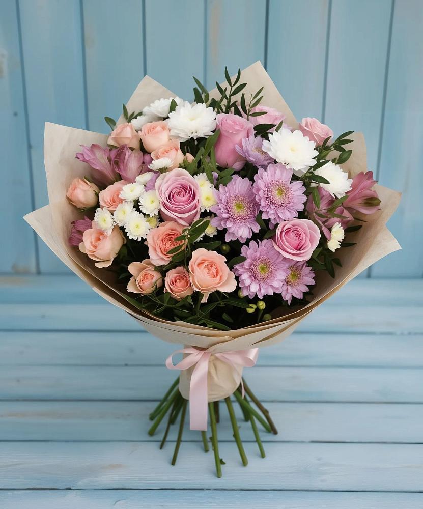Букет цветов из: Хризантемы, Розы и Альстромерии в Партизанске