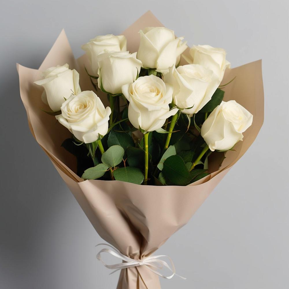 Букет 9 Белых роз Эдлесс Лав в Партизанске