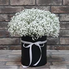 Цветочная композиция из Гипсофила в шляпной коробке в Партизанске