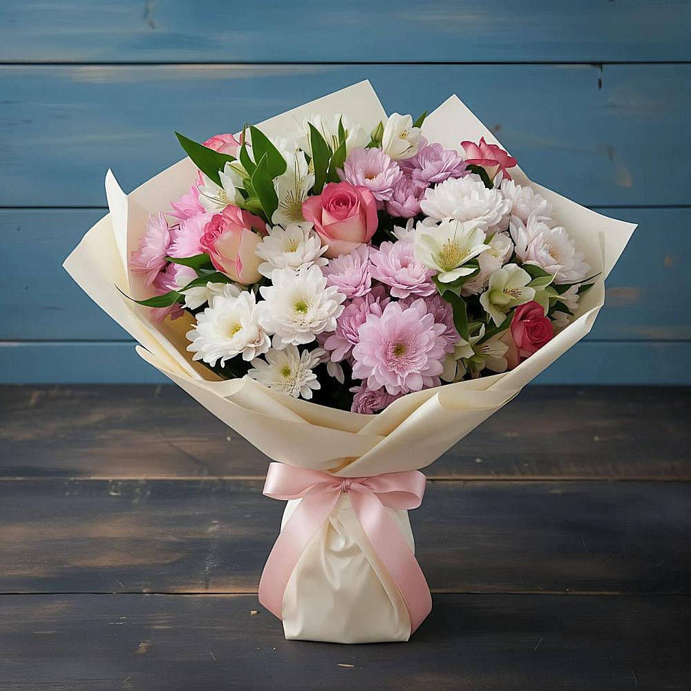 Букет цветов из: Хризантемы, Альстромерии и Розы в Партизанске